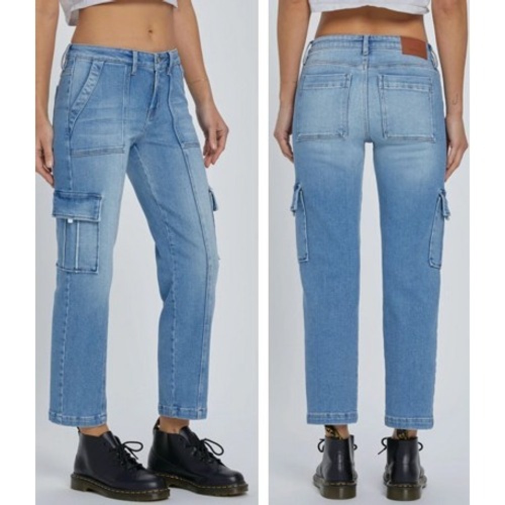 HIDDEN Tracey Medium Light Cropped Stretch Cargo Straight Jean Women's 28